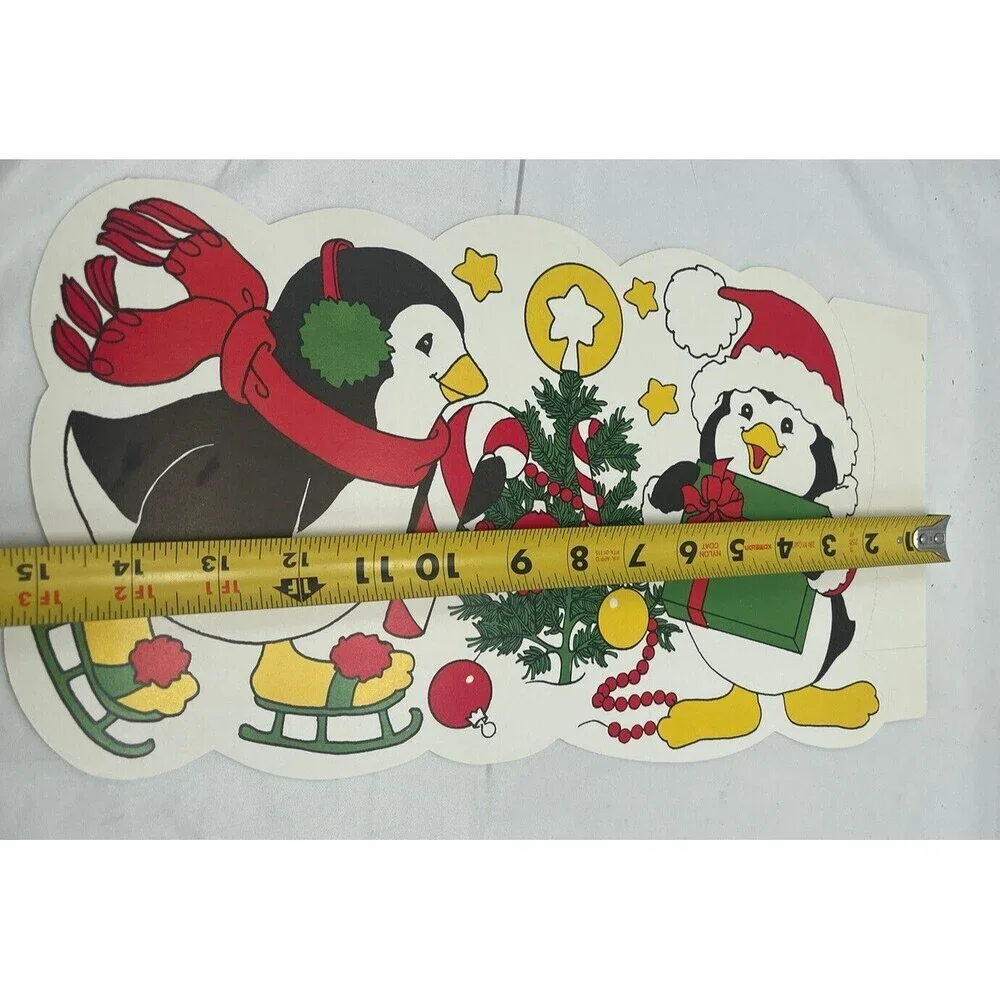 Vintage Eureka 2 Penguins Die Cut Christmas Decorations Double Sided 15” X 8”